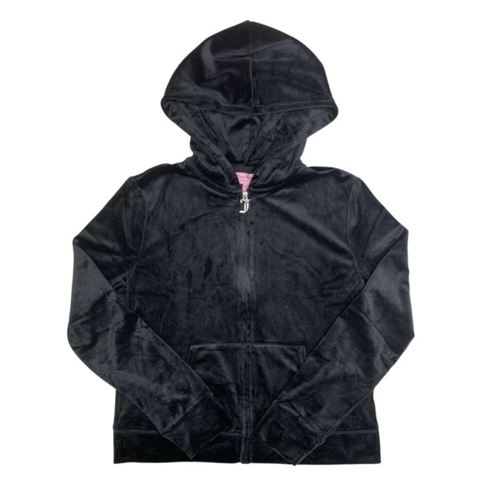 Juicy Couture Velour Jacket, Full Zip, Hooded with Rear Rhinestone Logo - Black